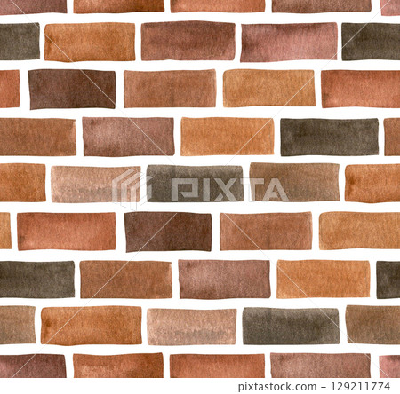 Seamless texture of brown brick wall. Watercolor illustration, pattern. Seamless texture of brown brick wall. Watercolor illustration, pattern. 129211774