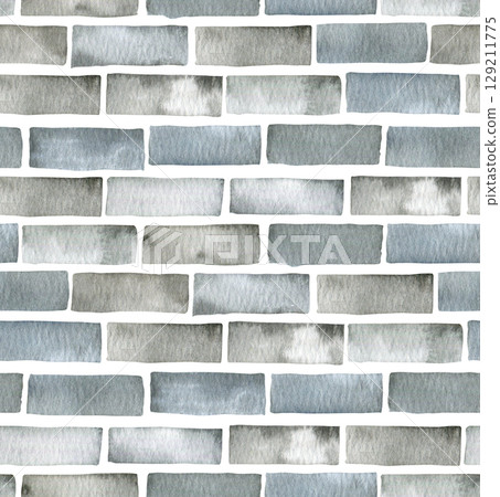 Seamless texture of gray brick wall. Watercolor illustration, pattern. Seamless texture of gray brick wall. Watercolor illustration, pattern. 129211775