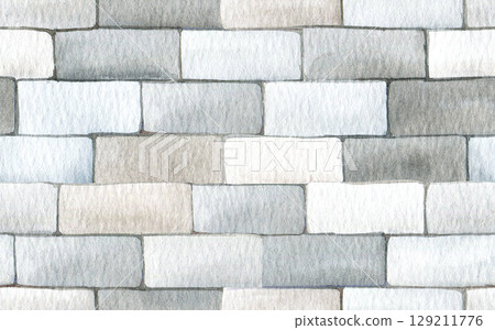 Seamless texture of gray brick wall. Watercolor illustration, pattern. 129211776