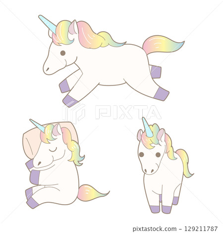 可愛的獨角獸彩色插圖集 129211787