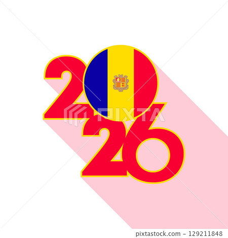 2026 Long Shadow Banner with Andorra Flag Inside. 129211848
