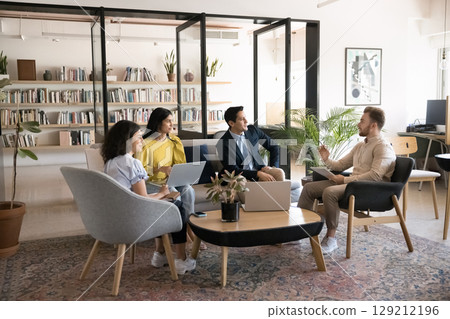 Group of corporate staff members participate in briefing Group of corporate staff members participate in briefing 129212196