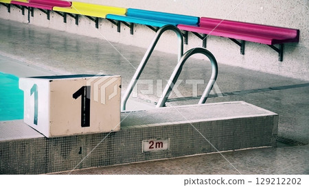 Swimming pool starting block number one 1 129212202