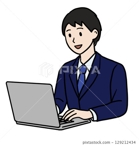 在電腦上工作的微笑男人 129212434