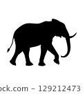 Majestic elephant silhouette walking powerfully, symbolizing strength and wisdom, perfect for nature or travel designs 129212473