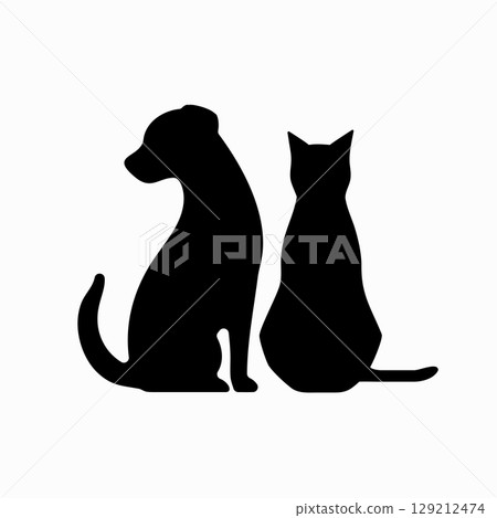 Dog and cat silhouette for pet care, veterinary, animal shelter, or rescue organization logo or marketing design 129212474