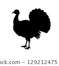 Elegant silhouette of a wild turkey strutting, perfect for Thanksgiving designs or nature-themed projects 129212475
