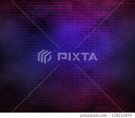 Abstract Neon Brick Wall Background. Mystery Glowing Stone Wall Abstract Neon Brick Wall Background. Mystery Glowing Stone Wall 129212974