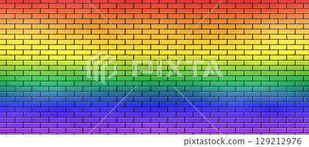 Rainbow Flag Painted On a Brick Wall Panoramic Banner. Queer Background 129212976