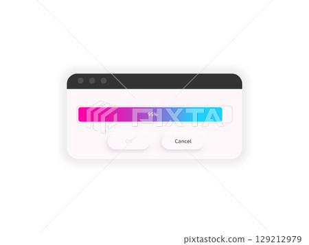 Progress bar window. Installing process line. Downloading uploading screen. 129212979