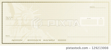 Blank Money Check. Financial document template for a government stimulus, relief, or tax refund payment. Blank Money Check. Financial document template for a government stimulus, relief, or tax refund payment. 129213008