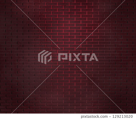 Red Lights Brick Wall. Spooky Halloween Background. 129213020