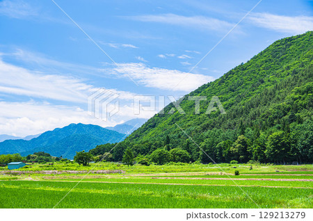 Summer rural scenery around Lake Kizaki, Omachi City Summer rural scenery around Lake Kizaki, Omachi City 129213279