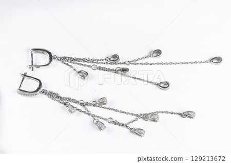 Luxury silver round earrings big jewelry for women isolated on white background, clipping path included 129213672