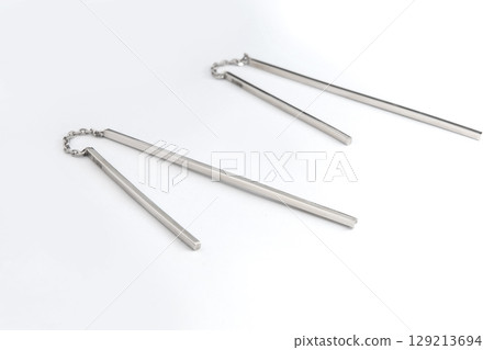 Luxury silver round earrings big jewelry for women isolated on white background, clipping path included 129213694