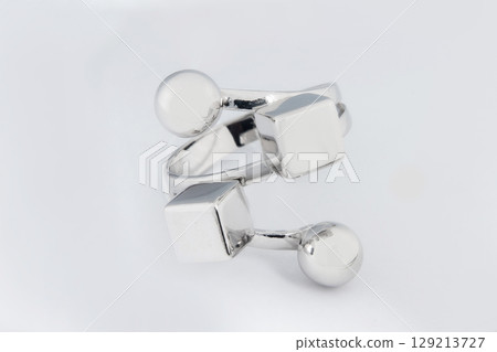 Silver minimalism diamond ring isolated on white background 129213727