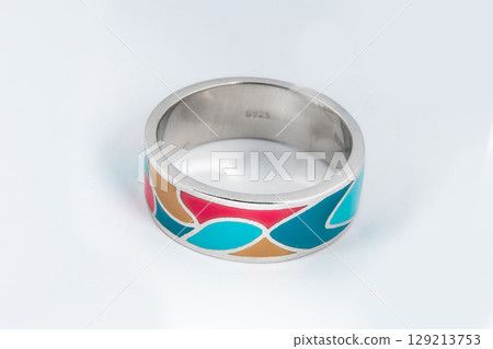 Silver minimalism diamond ring isolated on white background 129213753