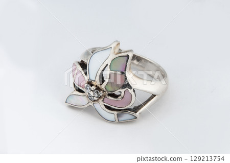 Silver minimalism diamond ring isolated on white background 129213754