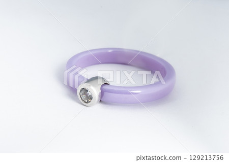 Silver minimalism diamond ring isolated on white background 129213756