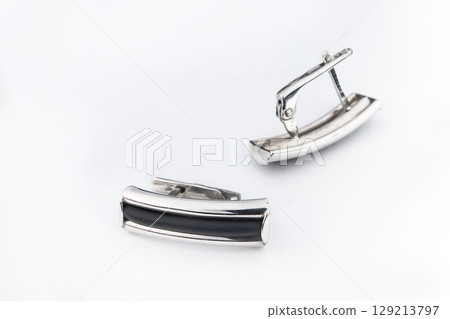 Luxury silver round earrings big jewelry for women isolated on white background, clipping path included 129213797