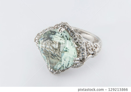 Silver diamond ring isolated on white background. Silver jewelry fashion ring 129213866