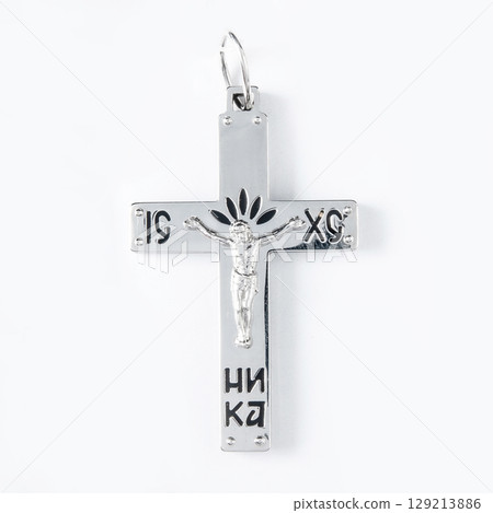 Cross diamond pendant necklace jewel isolated white background 129213886