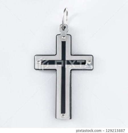 Cross diamond pendant necklace jewel isolated white background 129213887