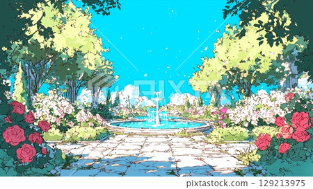 Western-style garden background illustration, thumbnail, blog, YouTube, material 129213975
