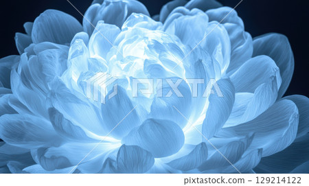 Glowing translucent flower blooming in darkness with soft petals and luminescent glow, AI Generative 129214122