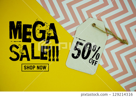 Mega Sale 50% Promotion Offer Discount Retail Shopping Concept 129214316