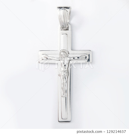 Cross diamond pendant necklace jewel isolated white background Cross diamond pendant necklace jewel isolated white background 129214637