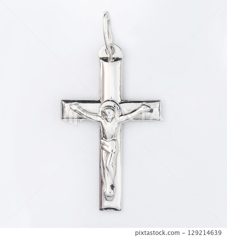 Cross diamond pendant necklace jewel isolated white background 129214639