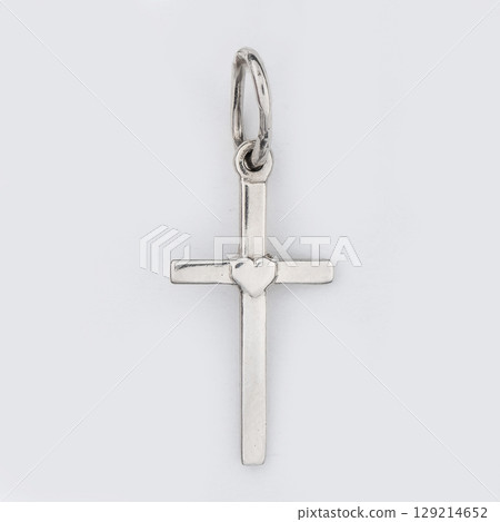 Cross diamond pendant necklace jewel isolated white background 129214652