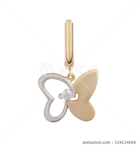Yellow Gold fashion Diamond Earrings Isolated on White Background Yellow Gold fashion Diamond Earrings Isolated on White Background 129214669
