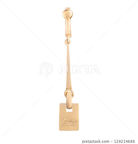Yellow Gold fashion Diamond Earrings Isolated on White Background 129214688