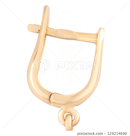 gold earring chain clasp lock in yellow gold English lock, macro photo gold earring chain clasp lock in yellow gold English lock, macro photo 129214690