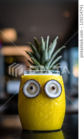 Adorable pineapple drink creation with coconut eyes, perfect for summer. Adorable pineapple drink creation with coconut eyes, perfect for summer. 129214741