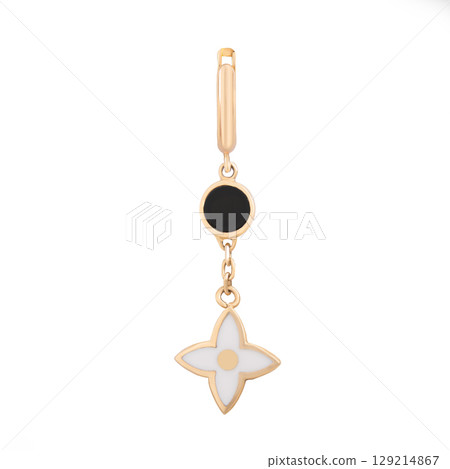 fashion gold earrings fashion stylish elegant jewelry. Golden modern earrings isolated on white background fashion gold earrings fashion stylish elegant jewelry. Golden modern earrings isolated on white background 129214867