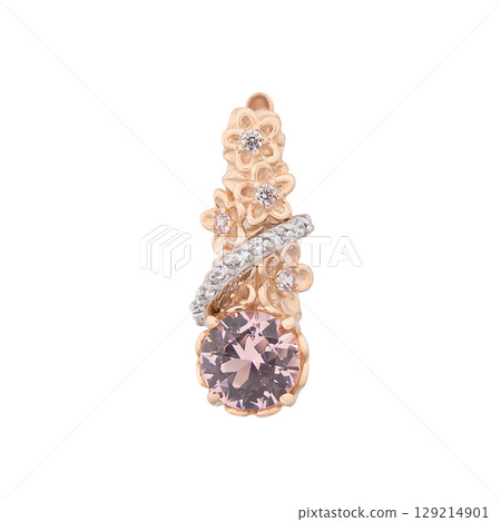 fashion gold earrings fashion stylish elegant jewelry. Golden modern earrings isolated on white background 129214901