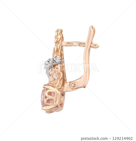 fashion gold earrings fashion stylish elegant jewelry. Golden modern earrings isolated on white background fashion gold earrings fashion stylish elegant jewelry. Golden modern earrings isolated on white background 129214902