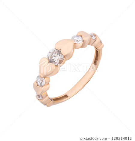 fashion gold earrings fashion stylish elegant jewelry. Golden modern earrings isolated on white background 129214912