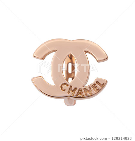 fashion gold earrings fashion stylish elegant jewelry. Golden modern earrings isolated on white background 129214923