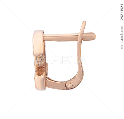 fashion gold earrings fashion stylish elegant jewelry. Golden modern earrings isolated on white background fashion gold earrings fashion stylish elegant jewelry. Golden modern earrings isolated on white background 129214924