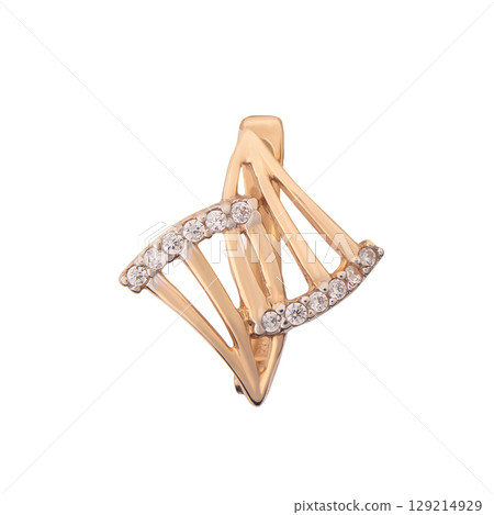 fashion gold earrings fashion stylish elegant jewelry. Golden modern earrings isolated on white background fashion gold earrings fashion stylish elegant jewelry. Golden modern earrings isolated on white background 129214929