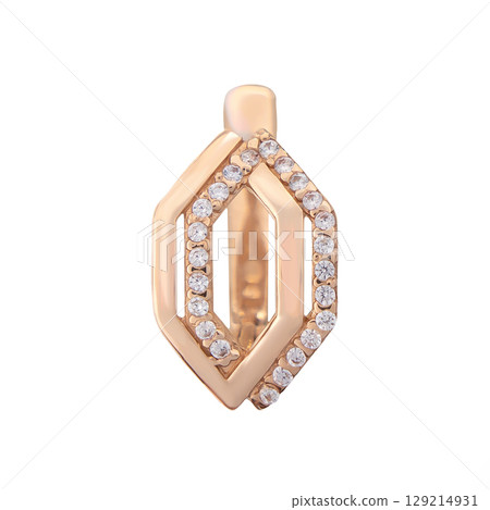 fashion gold earrings fashion stylish elegant jewelry. Golden modern earrings isolated on white background 129214931