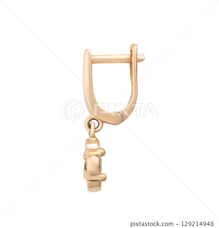fashion gold earrings fashion stylish elegant jewelry. Golden modern earrings isolated on white background 129214948