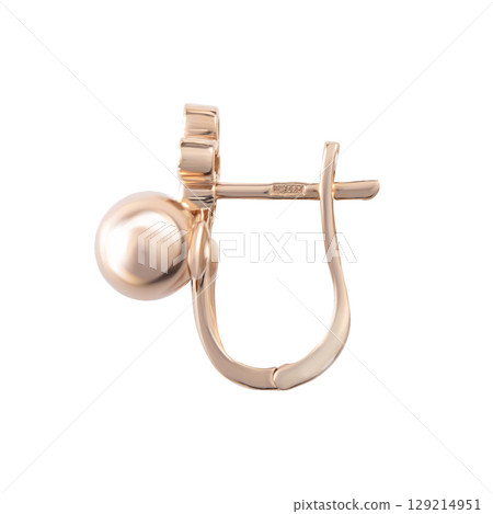 fashion gold earrings fashion stylish elegant jewelry. Golden modern earrings isolated on white background 129214951