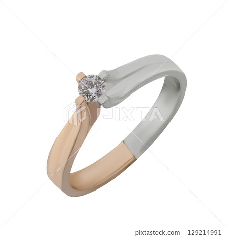 Jewelry wedding ring gold. Engagement golden ring isolated on white background 129214991