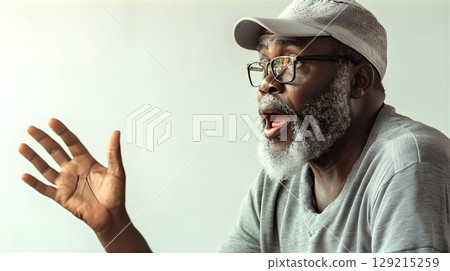 一位老人的工作室肖像，表情極度驚訝 - 生成式人工智慧 129215259