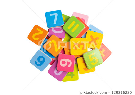 Number wood block cubes for learning Mathematic, education math isolated on white background. Number wood block cubes for learning Mathematic, education math isolated on white background. 129216220